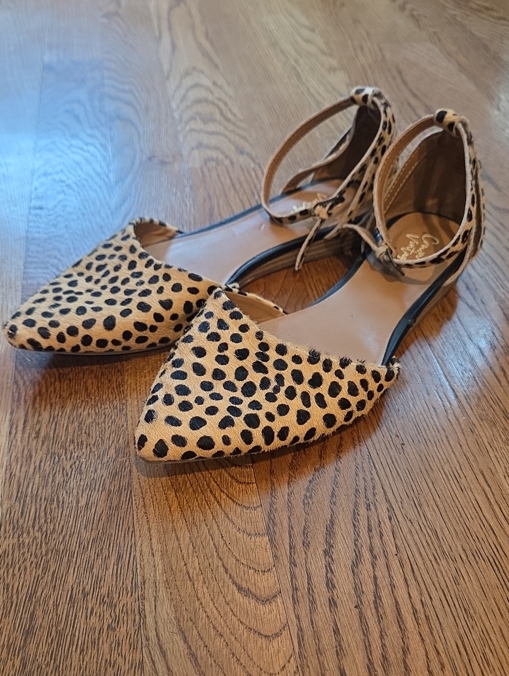 Crown Vintage Leopard-Print Pointed-Toe Flats in Tan and Black